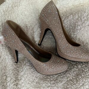 SHEIN Sparkling Rhinestone Heels in Tan
